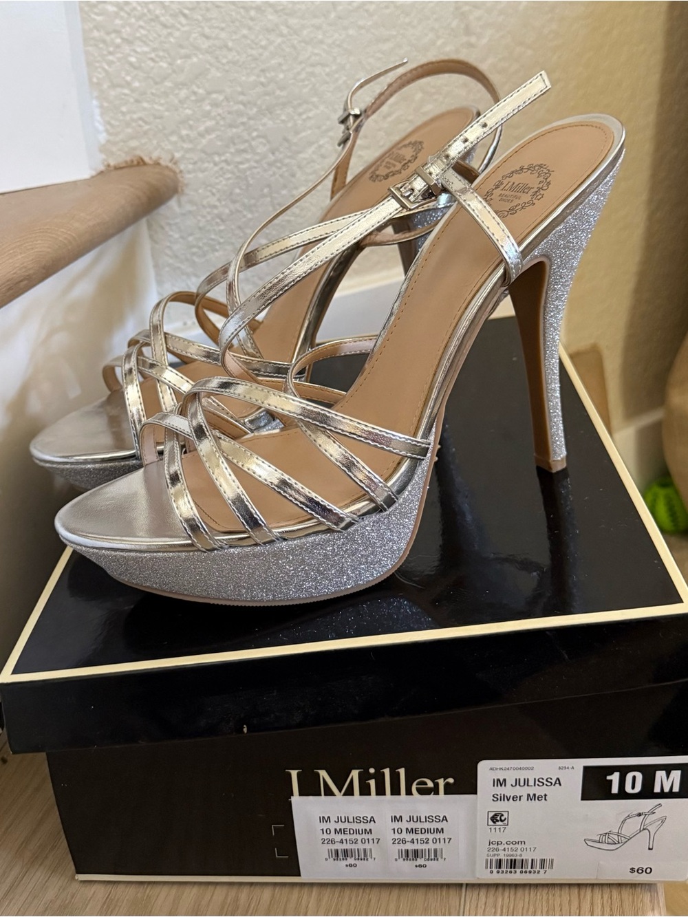 Im Julissa Silver Metallic Strappy Platform Heels